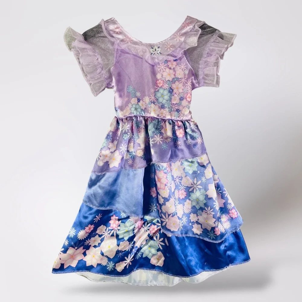 Disney‎ Encanto Costume Dress Floral Print Purple Blue Girl's Size 4-6X
